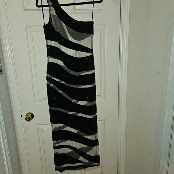 Rhinestone & Sheer Cocktail Dress - Picture 8 of 9